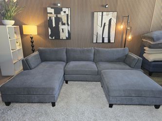 LIKE NEW - 3 Piece Thomasville Ellery Fabric Sectional with Ottoman