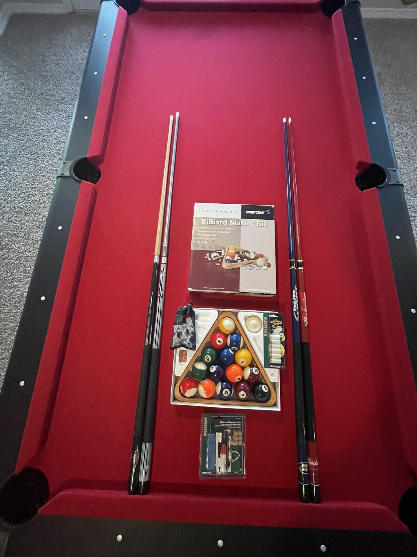 RARELY USED BLACK WITH RED 8FT MIZERAK SLATE POOL TABLE