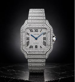 Cartier Santos Silver – VVS Diamond Iced Out Luxury Watch