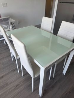 Bright Glass Top Dining table with 4 chairs