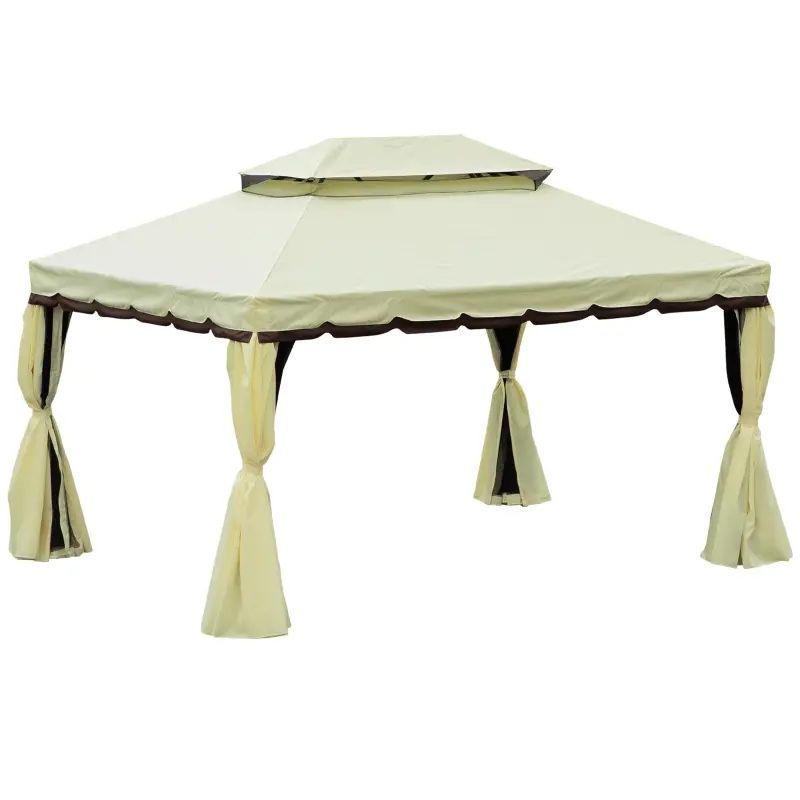 10' x 13' Patio Gazebo Outdoor Gazebo Canopy Shelter with Netting and Curtains Aluminum Frame for Garden Lawn Backyard and Deck Cream White