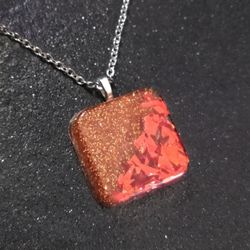 Fall Autumn colored pendant on silver necklace new handmade resin 