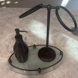 Bathroom Towel Holder Glass Tray And Soap Dispenser