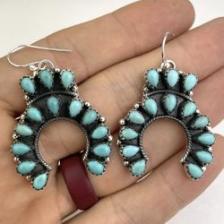 Sterling Silver Turquoise Naja Earrings Horseshoe 