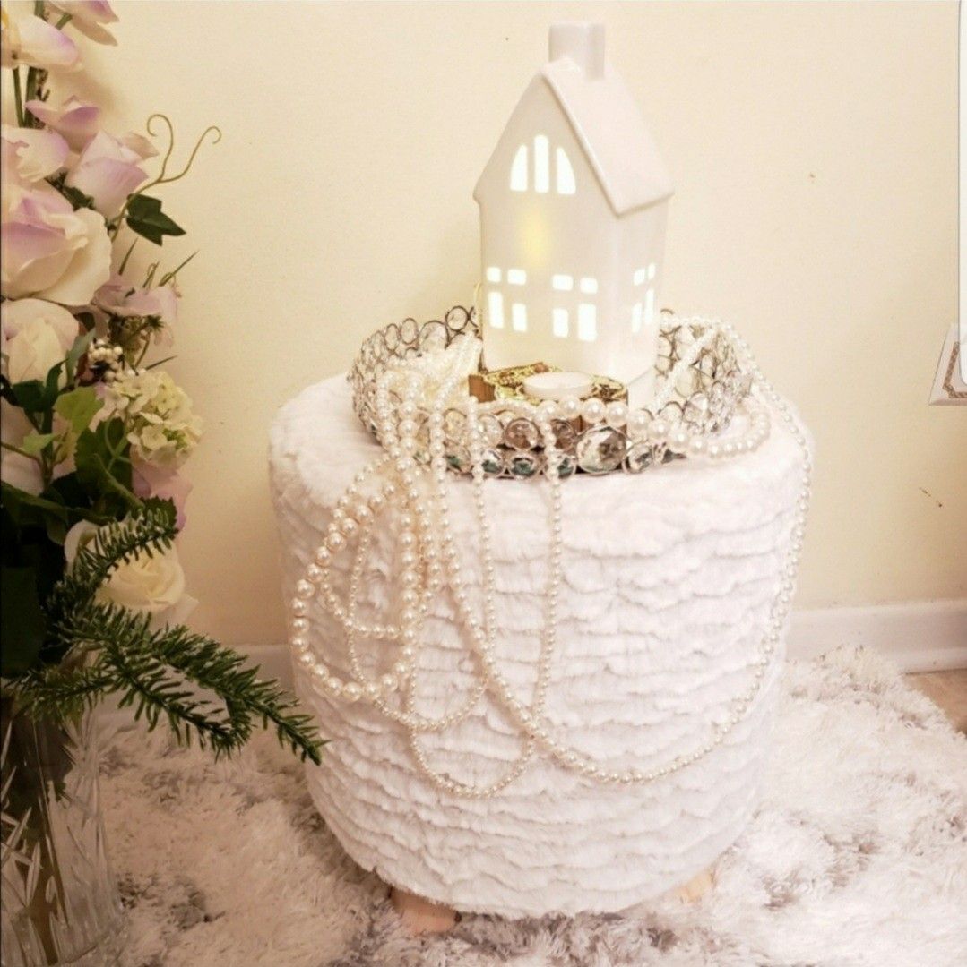 White Fur Stool Ottoman