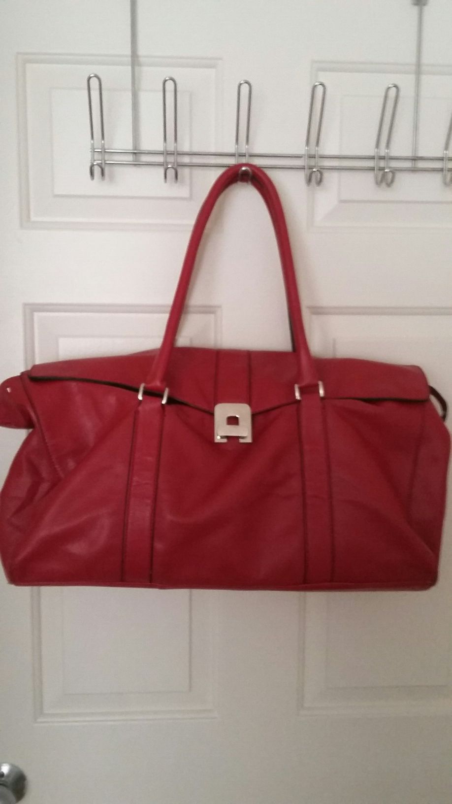 BEAUTIFUL REAL LEATHER TOTE BAG, RED LARGE Must see