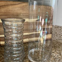 2 Large Glass Vases – Modern Cylinder & Rippled Design