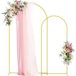 Wokceer Wedding Arch Backdrop Stand 7.2FT, 6FT Gold Metal Arch Stand Set of 2 for Birthday Party Wedding Ceremony Baby Shower Graduation Decoration