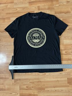 Balmain Paris black t-shirt with gold circular logo Sz 2xl #luxury #designer