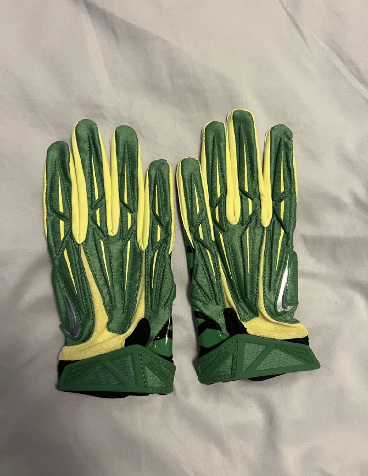 Oregon Ducks Team-Issued Yellow and Black Superbad Nike Football Gloves