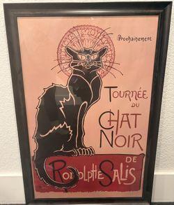 Chat Noir Cabaret Troupe Black Cat Wall Art Poster, Framed
