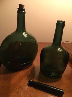 Green glass vases
