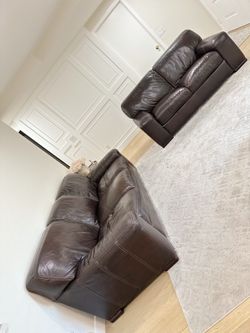 FREE - Brown Leather Sofa & Loveseat