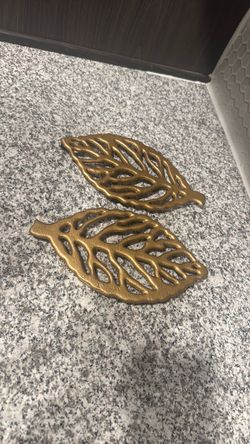 Gold Leaf-Shaped Cast Iron Trivets Set of 2