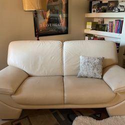 Cream Leather Loveseat - Extra Wide