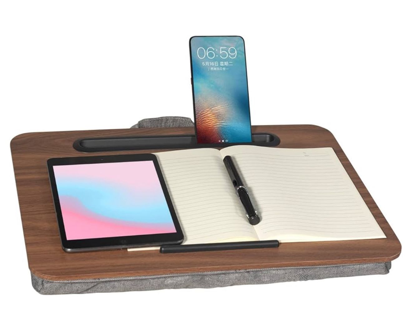 NEW, Lap Desk, Portable Laptop Desk Fits Up to 16“ Laptops, with Tablet Slot, Built-in Cushion, Great for Home & Office,Lap Desk with Cushion (Warm Br