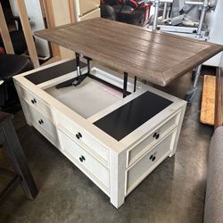 Signature Design by Ashley Bolanburg Coffee Table with Lift Top, 4 Drawers and Wheels