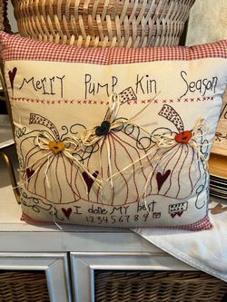 Primitive accent pillow “ merry pumpkin season”