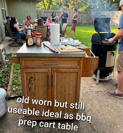 Old and worn BBQ prep cart Island side table