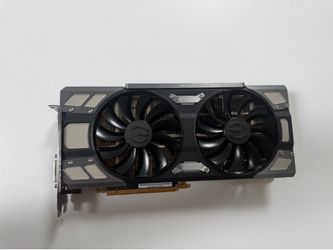 Powerful EVGA GeForce GTX 1070 graphics card with 8GB GDDR5 memory. This black and silver component has an ACX 3.0 dual-fan cooling system and a full-