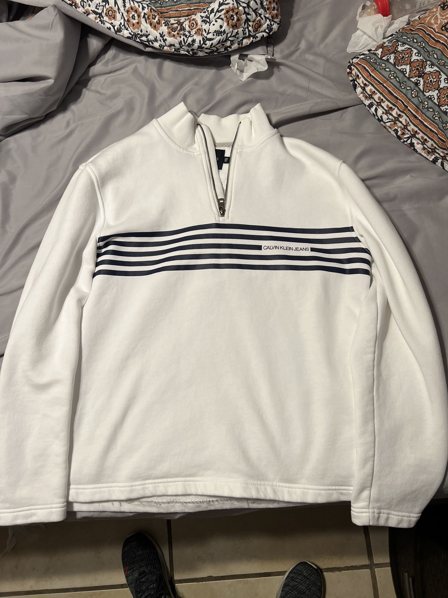 Calvin Klein Engineered Stripe Logo 1/4 Sweatshirt Large Size 