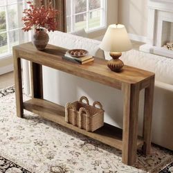 HL0234 63 Inch Entryway Console Table, 2-Tier Farmhouse Narrow Sofa Table Behind Couch, Accent Entrance Console Furniture for Entryway, Foyer, Hallway