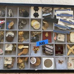 Large lot vintage military patriotic pins buttons badges odds and ends