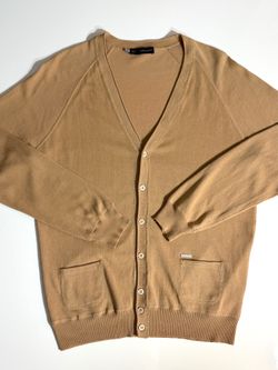 Dsquared2 Tan V-Neck Cardigan Patch Pockets Silk/Cotton Slim Fit Size L (50)