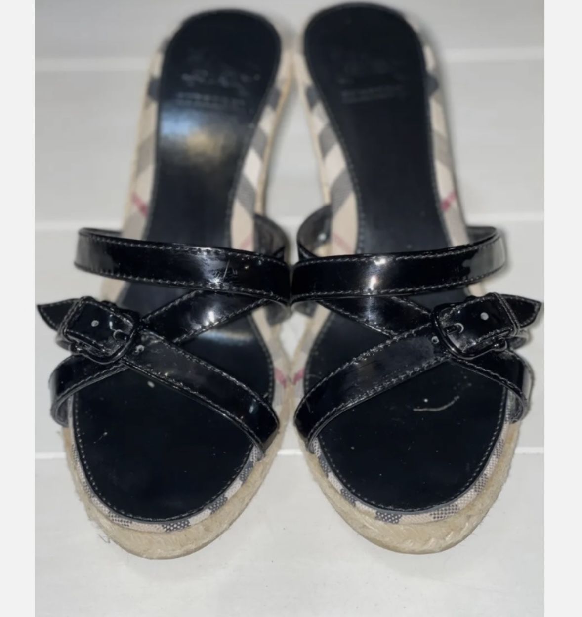 Burberry Black Wedge Sandals