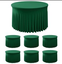 HolidayIdeas 6 Pack Hunter Green Spandex Table Skirts For 60 Inch Round Tables, Fitted Covers For Christmas Receptions