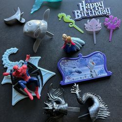 Cake toppers. Spider-man, Frozen, Whale, Mermaid Set And A Dragon!