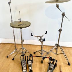 Complete drum set hardware Zildjian cymbals PDP 2 leg hihat & boom stand DW low profile lite weight stand double pedal Pearl snare stand $275 cash in 