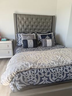 Queen Bedroom Set – Bed, Mattress, Box Spring & Nightstand