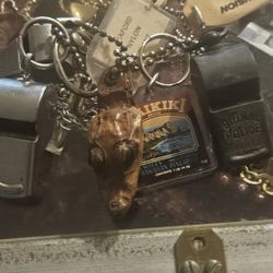 Key Chain With Okd Whistles And Leather Crocodile head