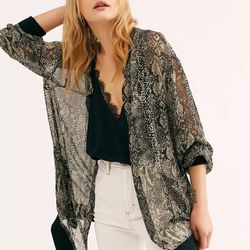 New Free People Slouchy and sheer snakeskin-printed bomber style jacket, Sz XS