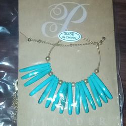 Plunder Design Kamlyn Necklace Faux Turquoise Howlite Spike Statement Boho Brass