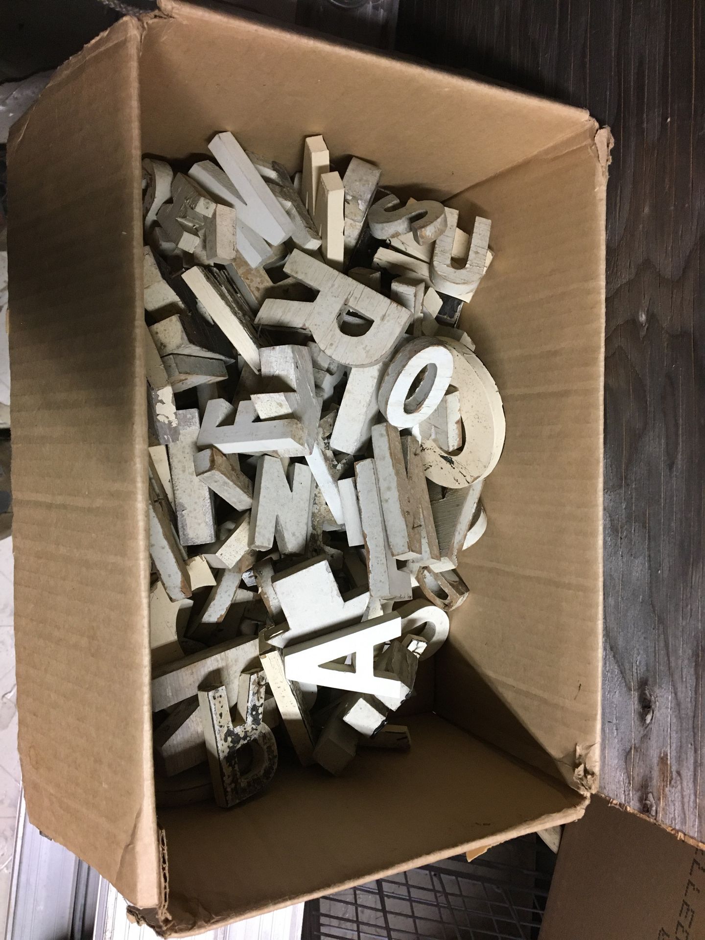 Free box of old wooden alphabet letters etc