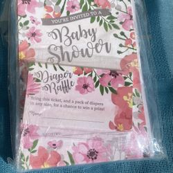 Baby Shower Invitation And Diaper Raffle Tickets And Envelopes Set Of 25