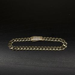 14KT Gold Cuban Link Bracelet W/ Iced Clasp