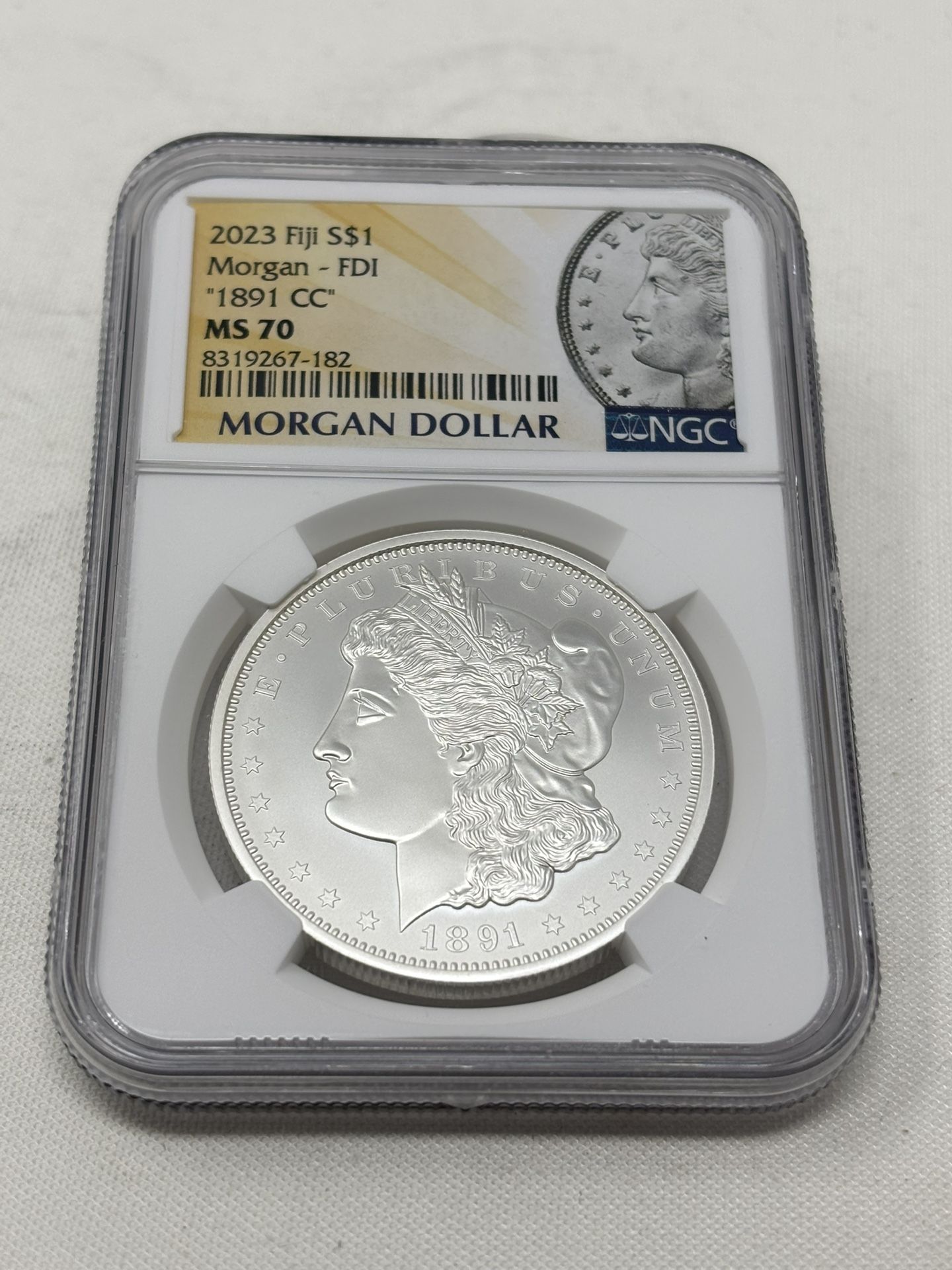 1891-CC Carson City, Morgan, Silver Dollar by Fiji MS 70