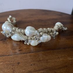 Fresh water pearl bracelet with silver thread. Artisan made.
