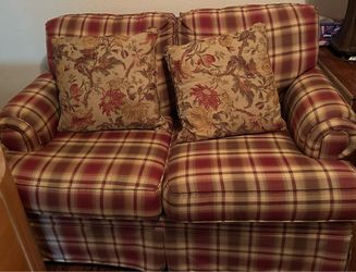 Thomasville Plaid Loveseat with Pillows — $200