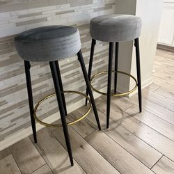 Velvet gray bar stool set of 2