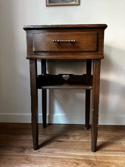 Vintage Wood Nightstand with Heart Cutout