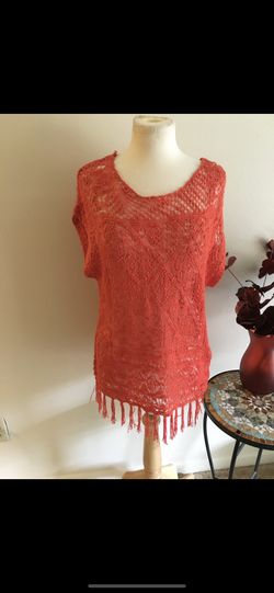 NEW Orange knit top short sleeves women’s size small