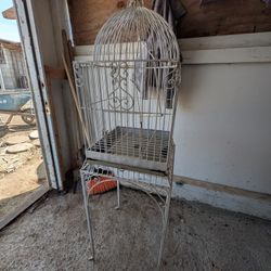Vintage Metal Bird Cage With Feets And Pan. Iron Bird Cage Jaula Para Pájaros De Fierro Blanca White