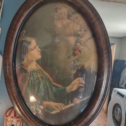 Antique, Rare Gustav Naujok, St. Cecilia Lithograph With Oval Picture Frame