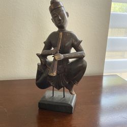Hand Carved Wooden Musician Statue – Decorative Figure
