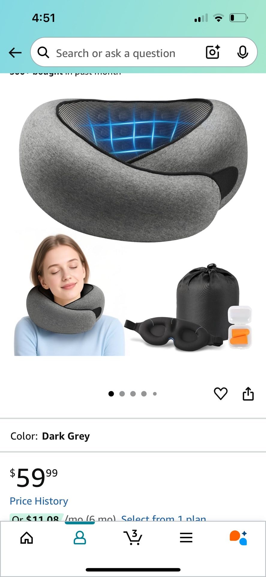 Advanced Memory Foam Neck Travel Pillow, with Eye Mask & Ear Plugs,, Dark Grey
