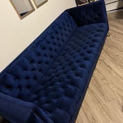 Delight Tufted Button Performance Navy Velvet Sofa